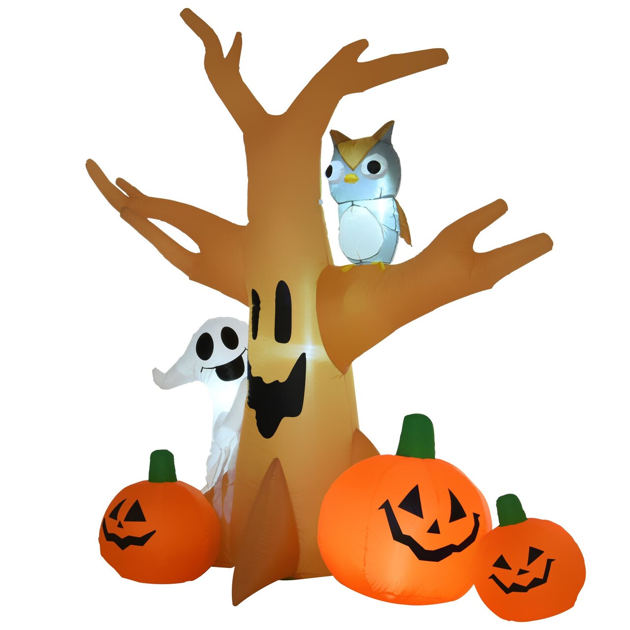 7.5' Tall Outdoor Lighted Inflatable Halloween Decoration, Waterproof Haunted Tree with Owl, Ghost & Pumpkins for Garden, Lawn & Party Décor